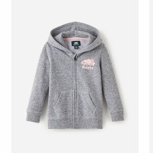 Roots Girls' Heather Grey Zip-Up Hoodie and Shorts with Pink Logo